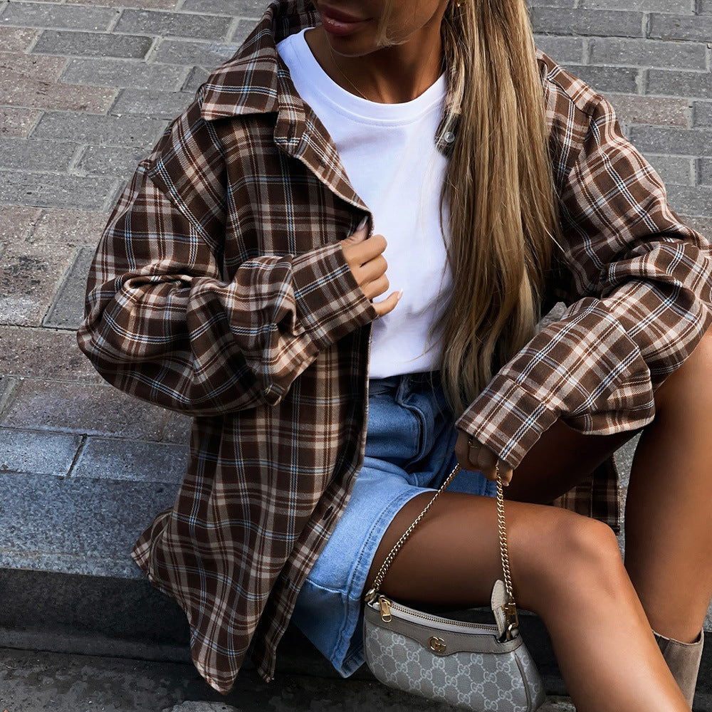 Damen Karobluse mit lässigem Schnitt Drune
