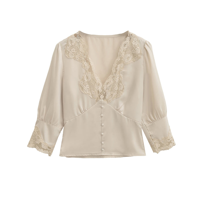 Damen elegante Bluse mit Spitzenakzenten Drune