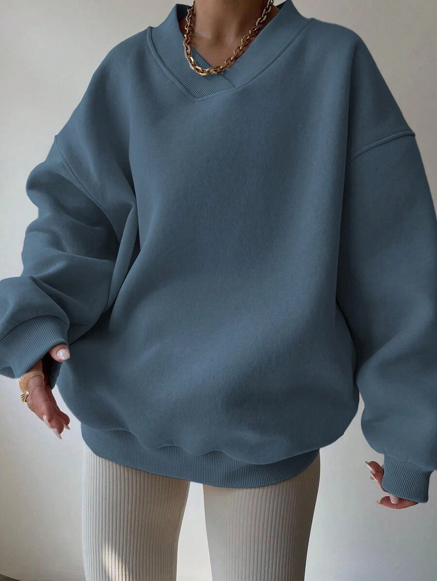 Damen lässiger Pullover mit tiefem V-Ausschnitt und oversized Schnitt Drune