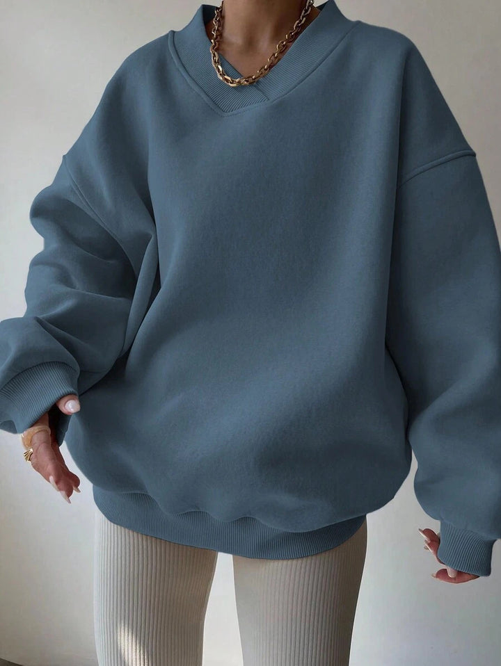Damen lässiger Pullover mit tiefem V-Ausschnitt und oversized Schnitt Drune