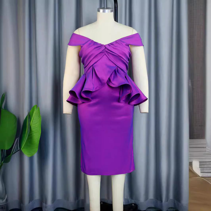 Damen Elegantes Abendkleid mit schulterfreiem Design und voluminösen Rüschen Drune
