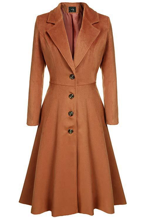 Damen Eleganter Wollmantel mit tailliertem Schnitt und langen Ärmeln Drune