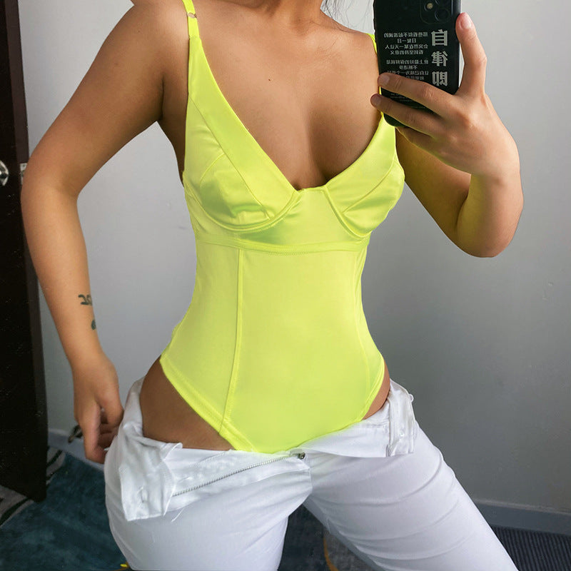 Damen Satin-Bustier-Top mit tiefem V-Ausschnitt und eleganter Passform Drune