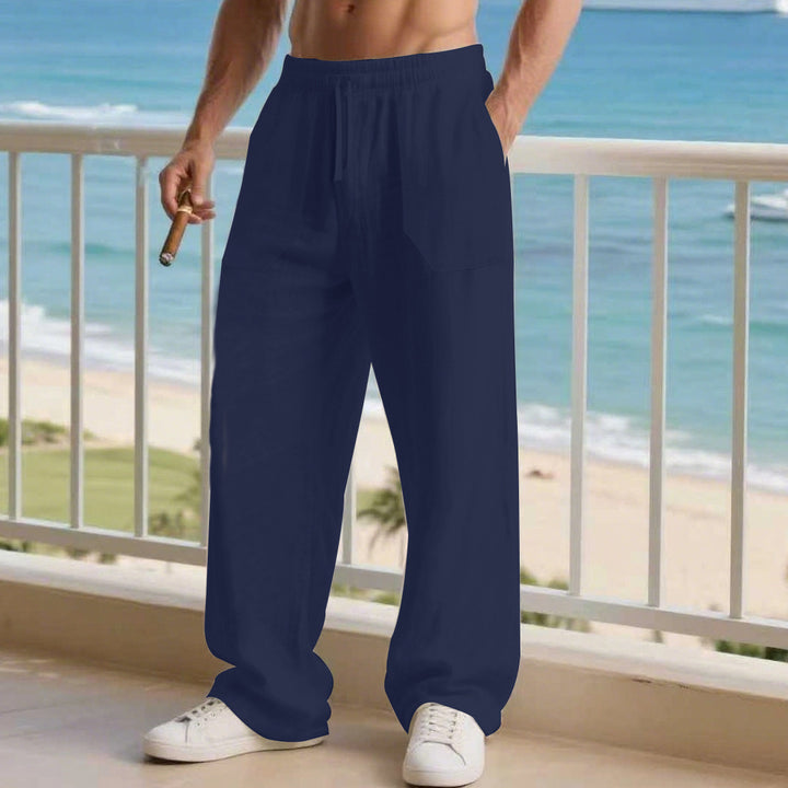 Herren nan oversized Relax-Cargohose aus Leinen-Baumwollmix mit elastischem Tunnelzugbund und großen aufgesetzten Taschen Drune