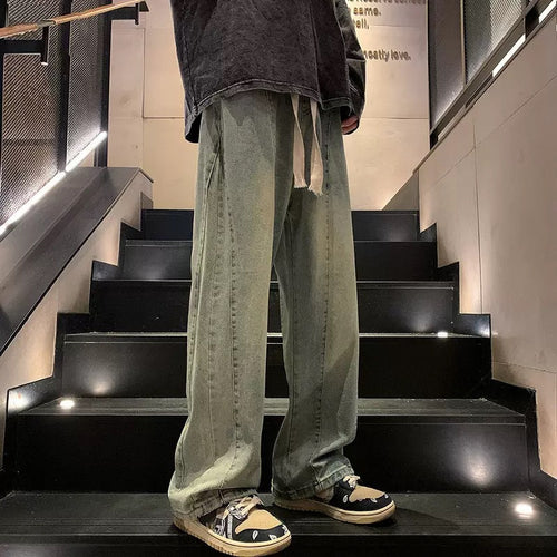 Herren weite Denim-Hose im urbanen Stil mit lässigem Schnitt und bequemem Gummizug Drune