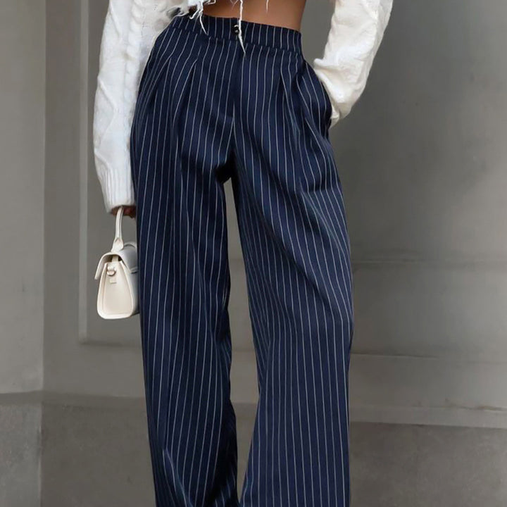 Damen weite Stoffhose mit Nadelstreifen und elastischem Bund Drune