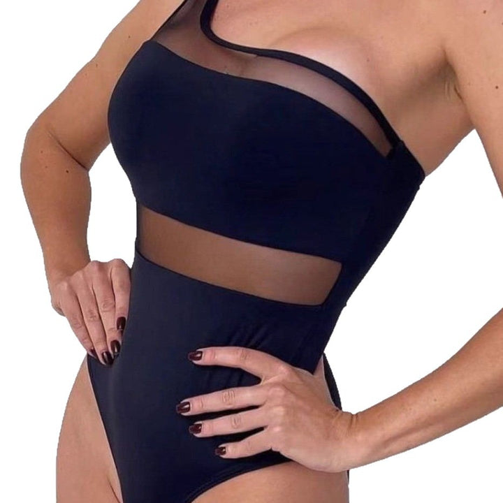 Damen einseitiger Badeanzug mit transparenten Einsätzen Drune
