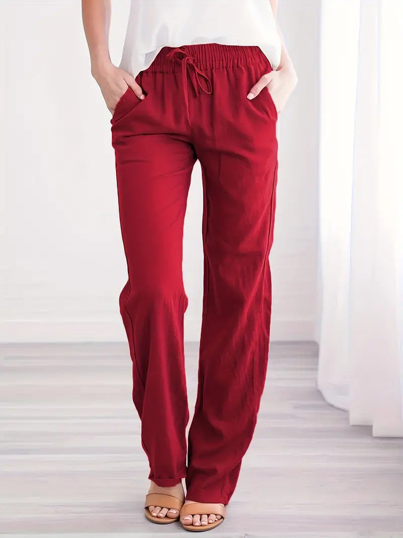 Damen Weite Leinenhose mit elastischem Bund und praktischen Seitentaschen Drune