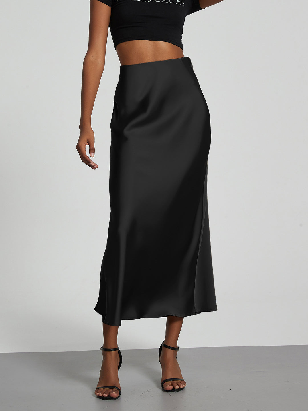 Damen Stilvolle Satin-Stretchrock mit hohem Bund und fließendem Schnitt Drune