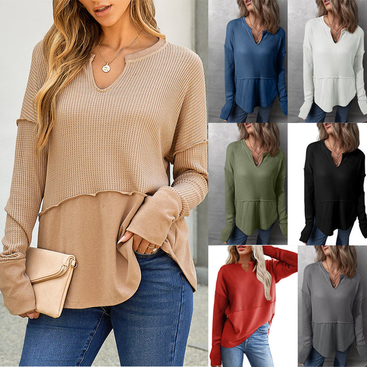 Damen lässiger Knit-Pullover mit V-Ausschnitt und Struktur Drune