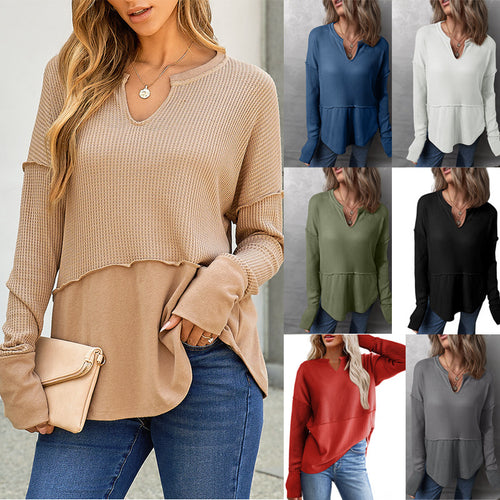 Damen lässiger Knit-Pullover mit V-Ausschnitt und Struktur Drune