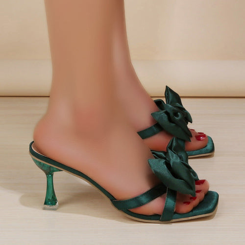Damen elegante Sling-Sandalen mit glänzenden Schleifen und transparentem Absatz Drune