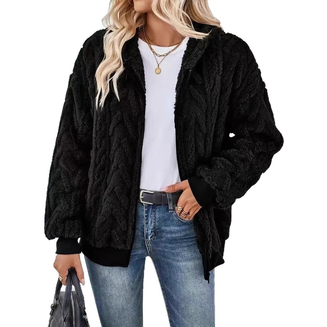 Damen Kuschelige Fleecejacke mit elegantem Strickmuster Drune