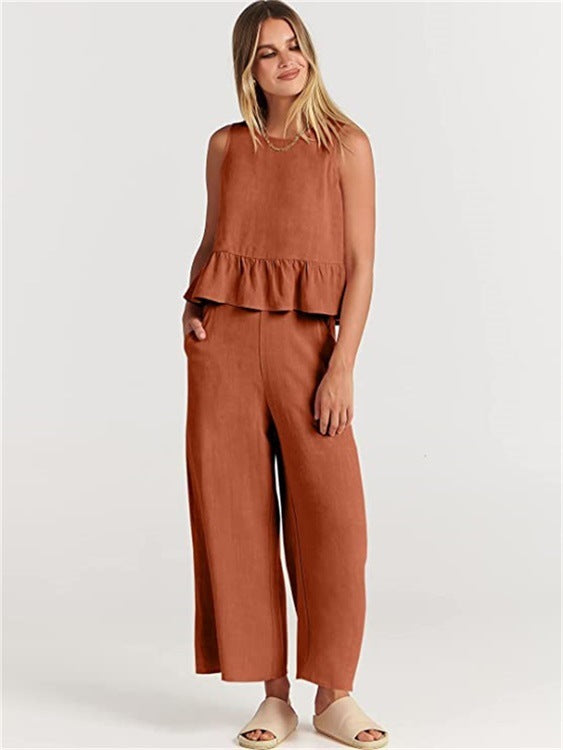 Damen luftige Sommerbluse und weite Hose Drune