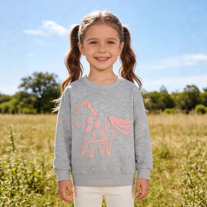 Mädchen Sweatshirt mit verspieltem Pferde-Design Drune