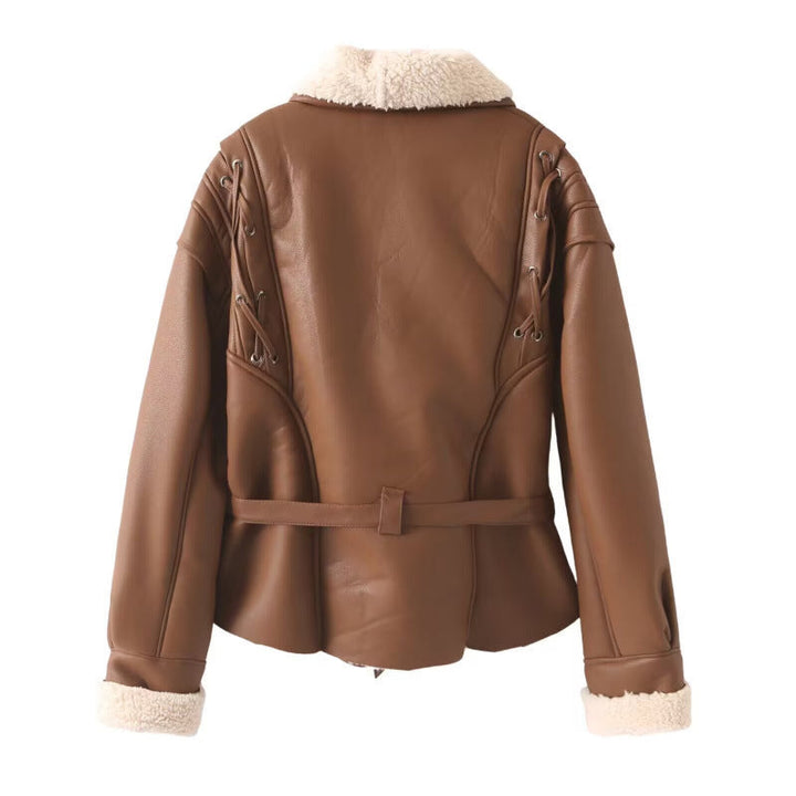 Drune | Damen Fake Lederjacke mit Teddy Futter