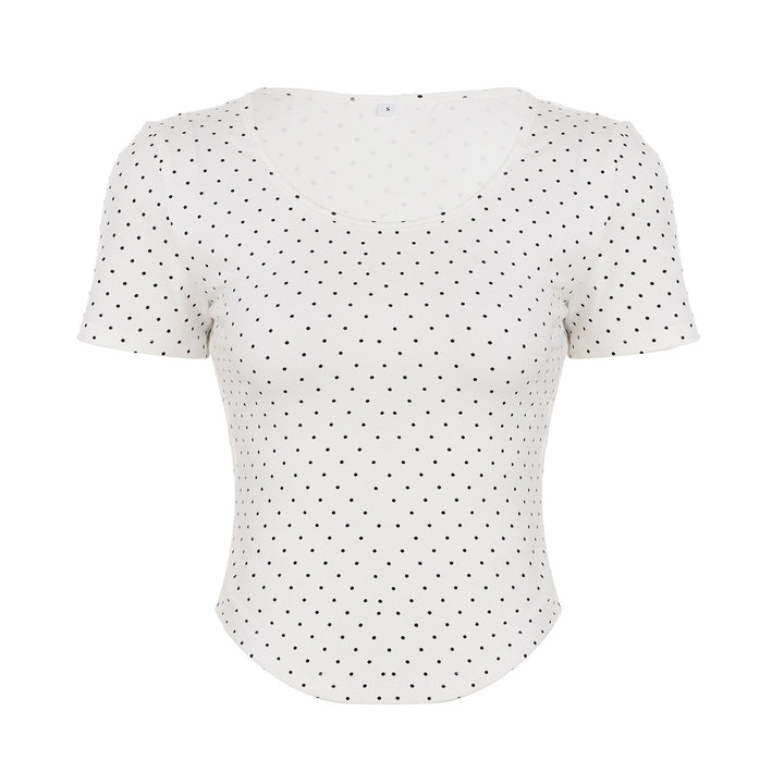 Damen Polka-Dot Shirt mit Rundhalsausschnitt und figurbetontem Schnitt Drune