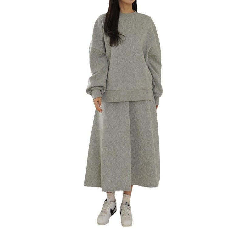 Damen Lässiges Sweatshirt und Maxi-Rock Set mit praktischen Taschen und elegantem Schnitt Drune