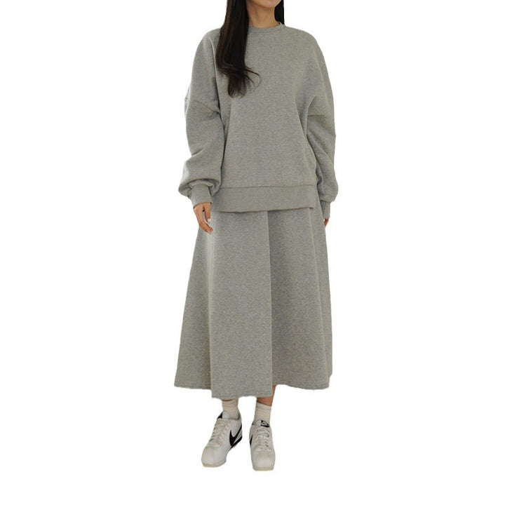 Damen Lässiges Sweatshirt und Maxi-Rock Set mit praktischen Taschen und elegantem Schnitt Drune