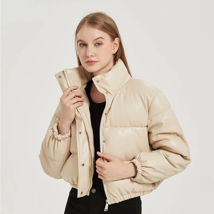 Damen kurz geschnittene Steppjacke mit hohem Kragen und elastischen Bünde Drune