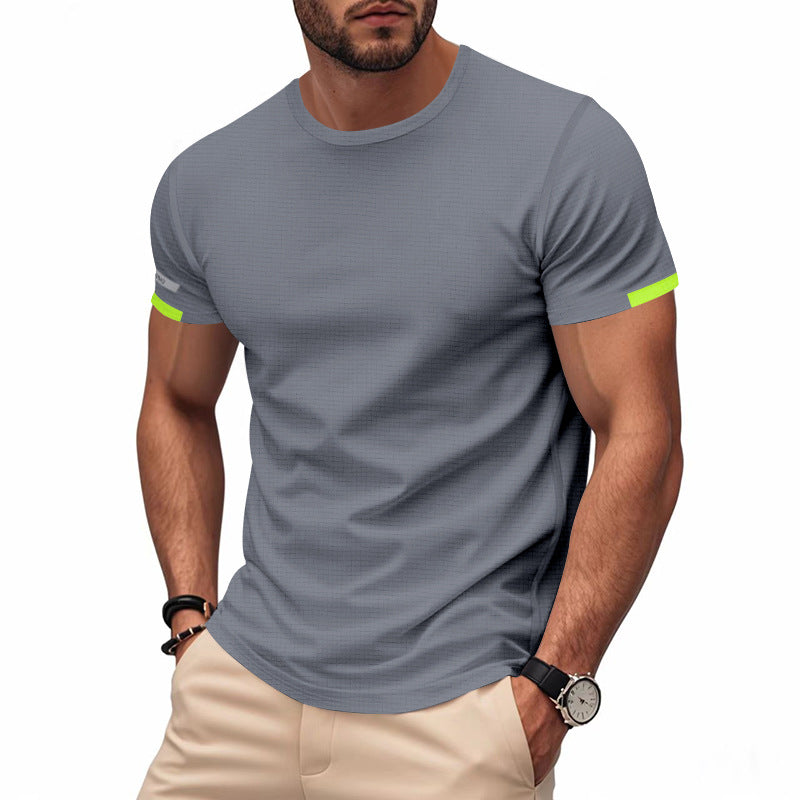 Herren nan athletisches Funktions-T-Shirt mit Rundhalsausschnitt, körpernahem Stretchschnitt und kontrastierendem Ärmelsaum Drune