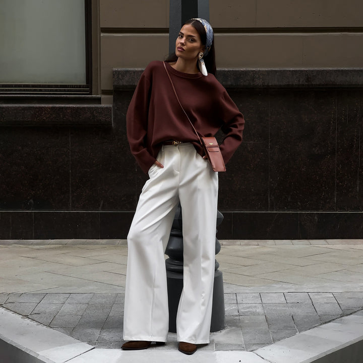 Damen lässiger Pullover mit weitem Schnitt und eleganten Hosen Drune