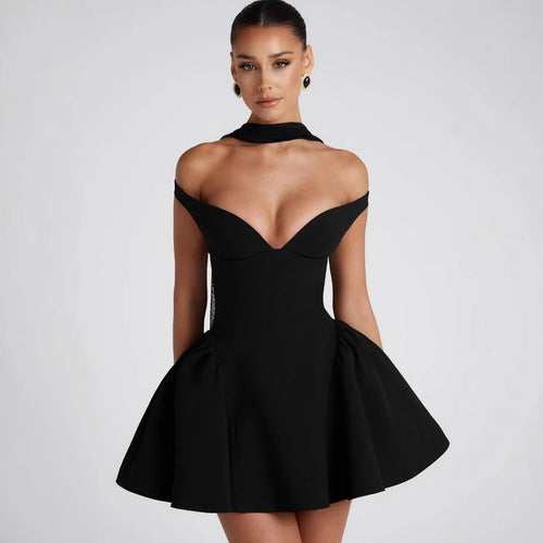 Damen Couture Cocktailkleid mit schulterfreiem Design und voluminösem Rock Drune