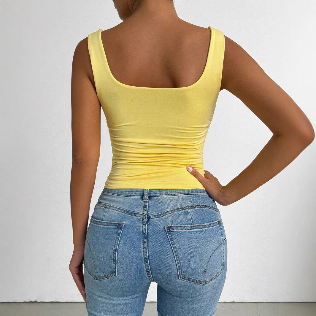 Damen figurbetontes Top mit quadratischem Ausschnitt und Raffungsdetails Drune