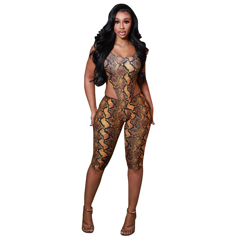 Damen Sexy Einteiler im Schlangenprint mit Cut-Out-Details Drune