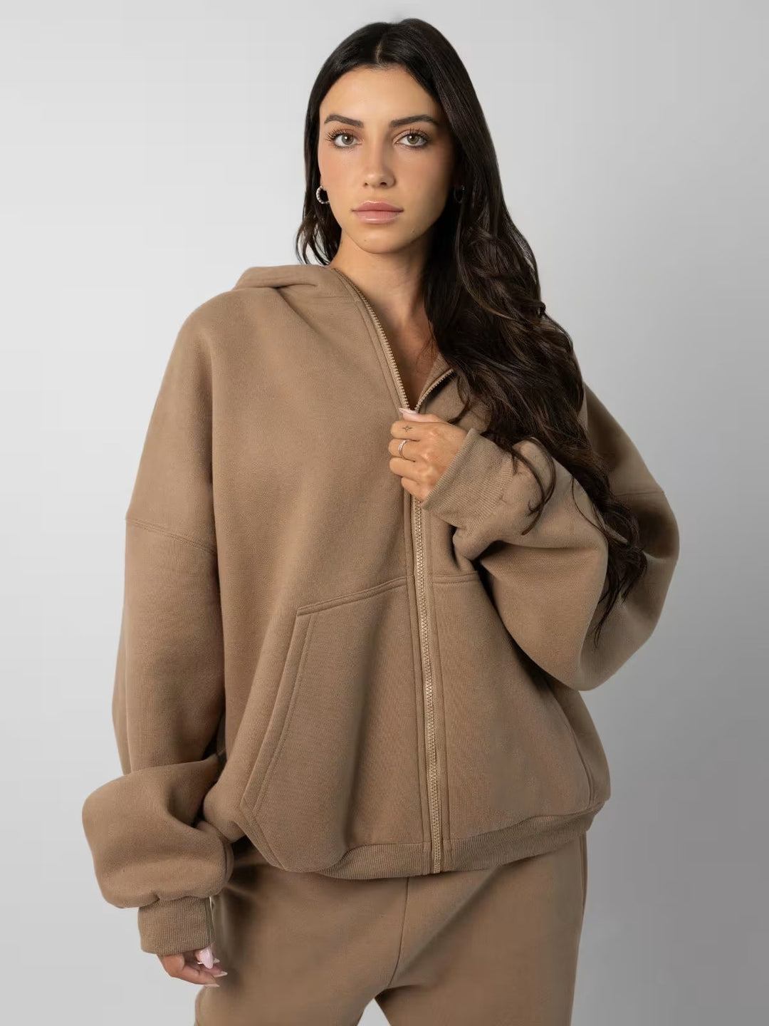 Damen Fleece-Loungewear-Anzug mit hohem Kragen Drune