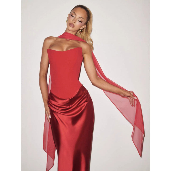 Damen Elegantes Cocktailkleid mit Herzausschnitt und fließendem Rockteil Drune