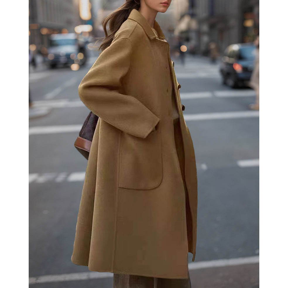 Damen Eleganter Wollmantel mit hohen Taschen und klassischem Revers Drune