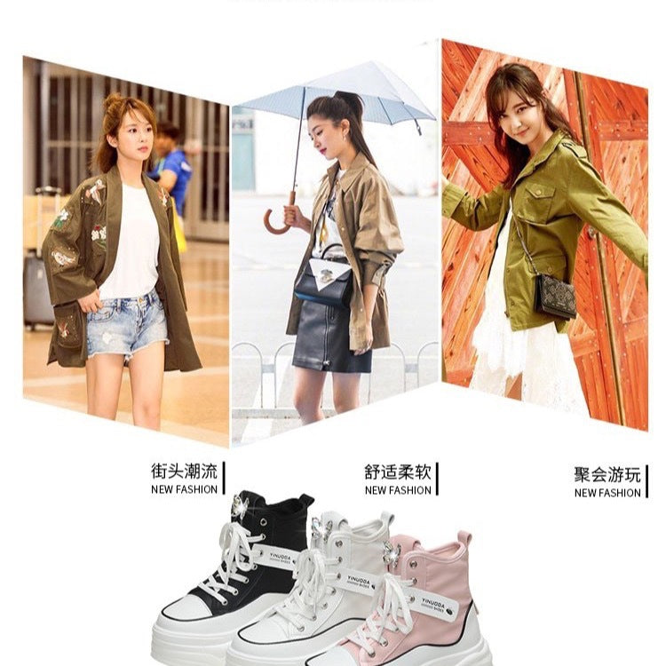 Damen nan Plateau-Sneaker mit hohem Schaft, Schnürung und Schmetterling-Brosche Drune