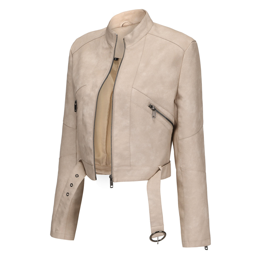 Damen moderne cropped Lederjacke mit stylischem Detail Drune