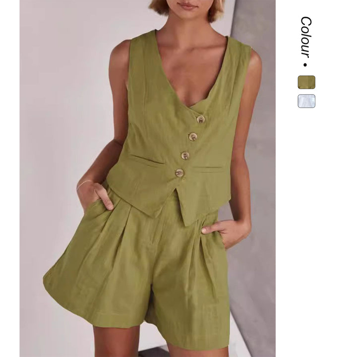 Damen Lässiger Zweiteiler mit Kurzarm-Bluse und Shorts Drune