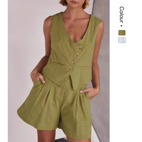 Damen Lässiger Zweiteiler mit Kurzarm-Bluse und Shorts Drune