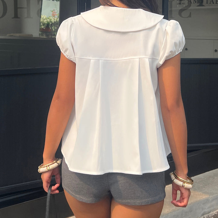 Damen Bluse mit raffinierter Knopfleiste und verspielten Puffärmeln Drune