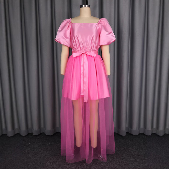 Damen luftiges Kleid mit schickem Tüllrock und Puffärmeln Drune