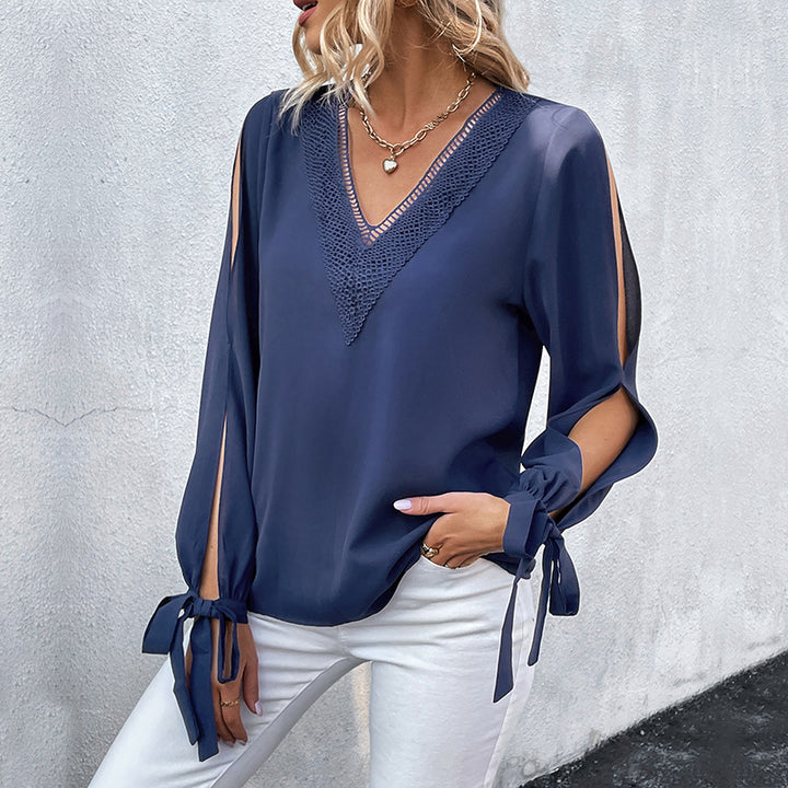Damen elegante Tunika mit raffinierten Cut-Out-Ärmeln und feinen Spitzendetails Drune