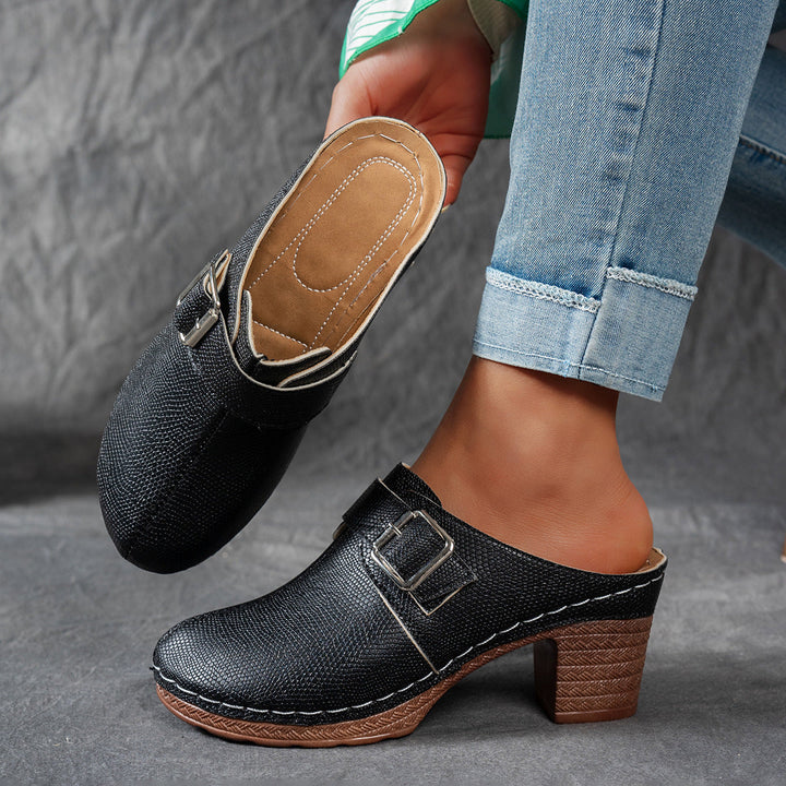 Damen Clogs mit modischem Schnallen-Design und komfortablem blockiertem Absatz Drune