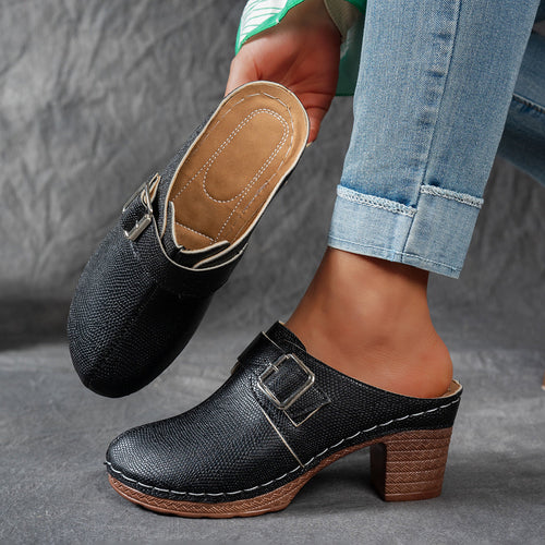 Damen Clogs mit modischem Schnallen-Design und komfortablem blockiertem Absatz Drune
