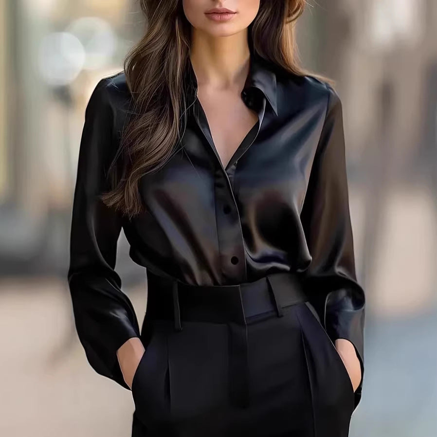 Damen Elegante Satinbluse mit klassischem Schnitt und dezentem Glanz Drune