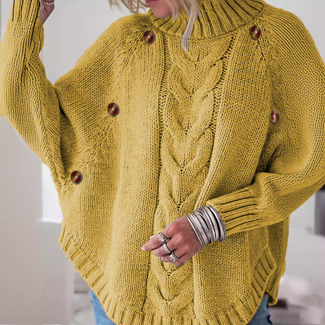 Damen Grober Strickpullover mit modernem Zopfdesign und praktischen Knöpfen Drune