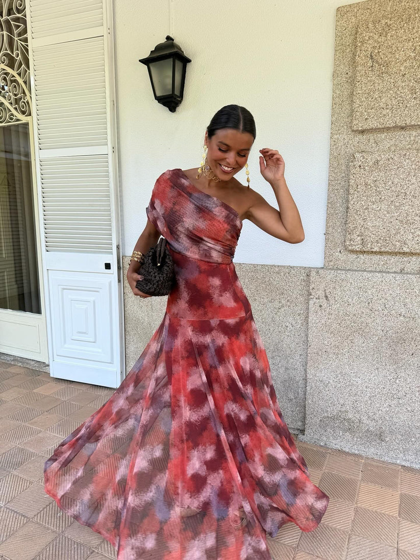 Damen Wickelkleid mit modischem Farbmuster und elastischem Tailleneinsatz Drune