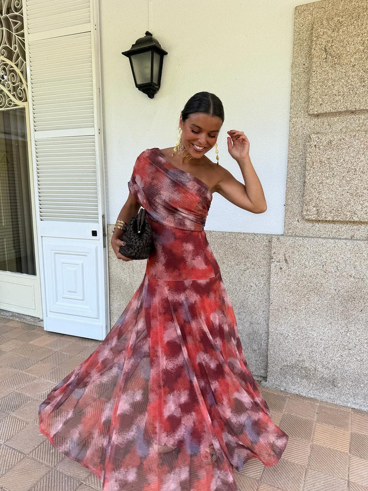 Damen Wickelkleid mit modischem Farbmuster und elastischem Tailleneinsatz Drune