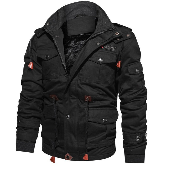 Herren nan gefütterte Canvas-Fieldjacke mit Teddyfutter, Kapuze und multifunktionalen Taschen Drune