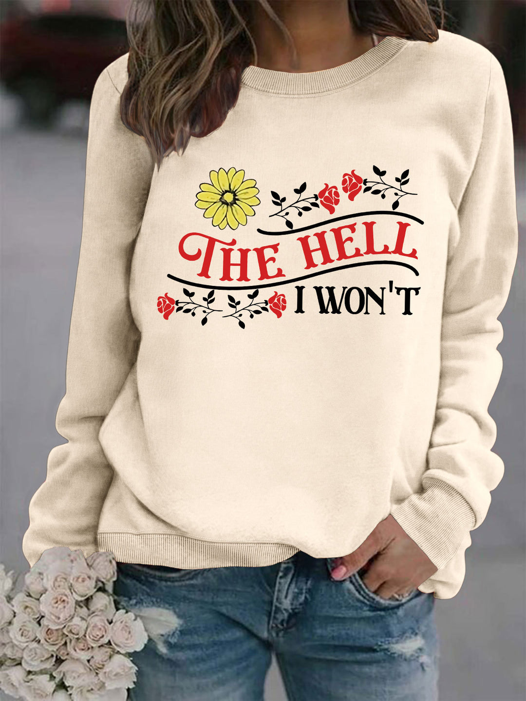 Damen Sweatshirt mit verspieltem Motiv und bequemer Passform Drune