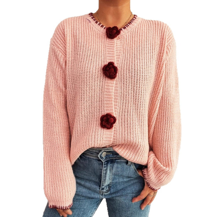 Damen Strickjacke mit floralen Knopfdetails und strukturierter Textur Drune