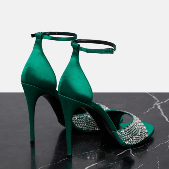 Damen Elegante Hochglanz Stiletto Sandalen mit Strass-Akzenten Drune