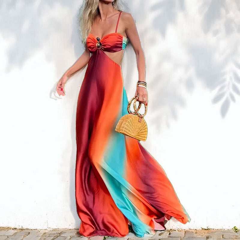 Damen Maxikleid mit innovativem Cut-Out-Design und farbverlaufendem Stoff Drune
